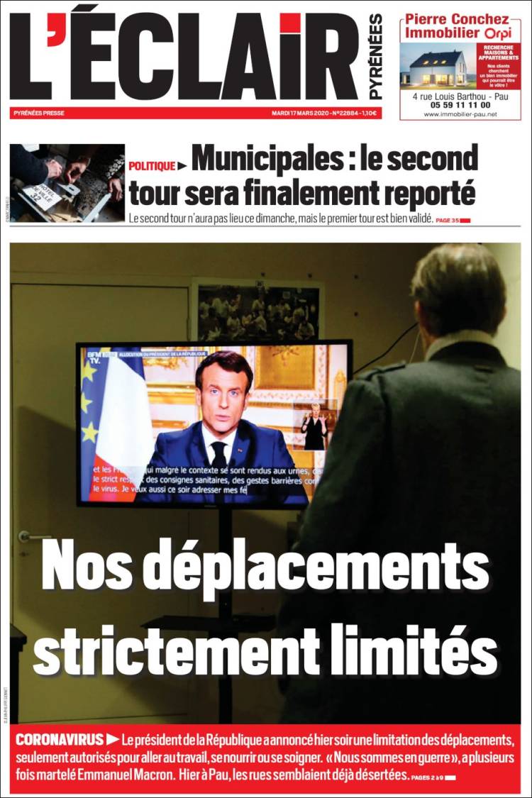 Portada de L'Eclair des Pyrénées (Francia)