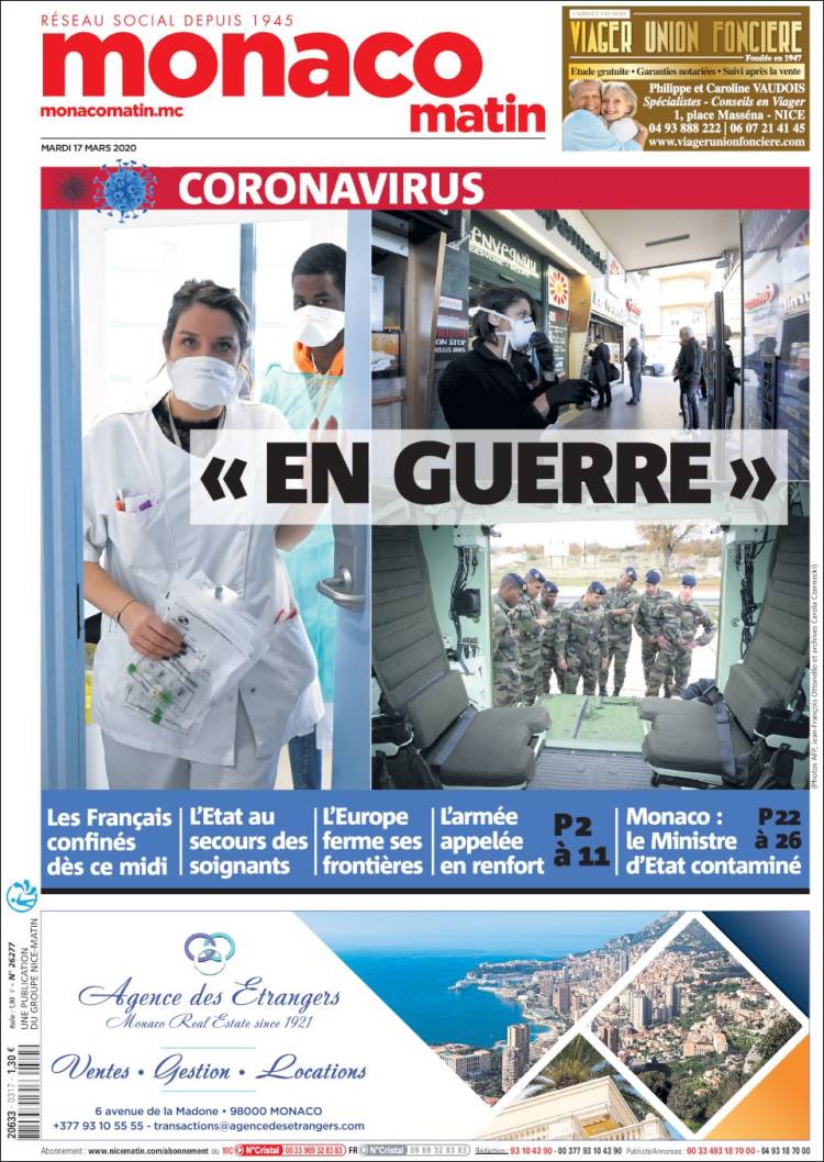 Portada de Nice-Matin (Francia)