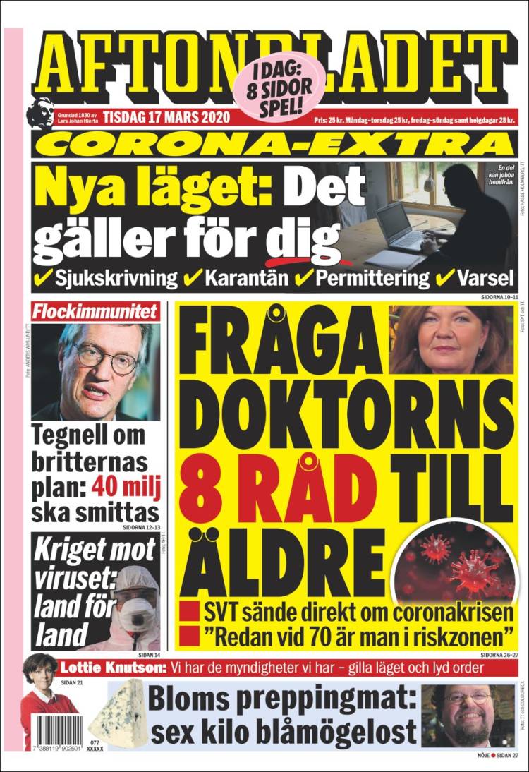 Portada de Aftonbladet (Suecia)