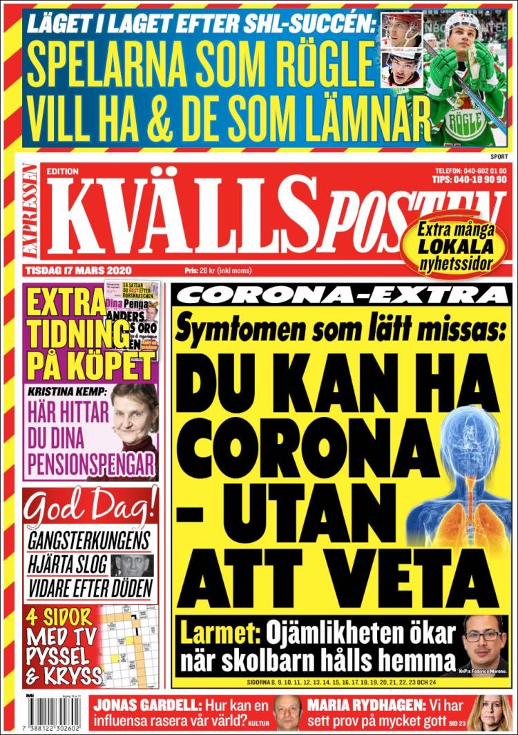 Portada de Kvällsposten (Suecia)