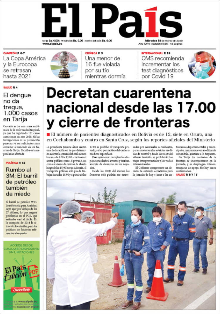 Portada de El País (Bolivia)
