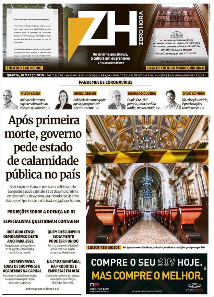 Portada de Zero Hora (Brasil)