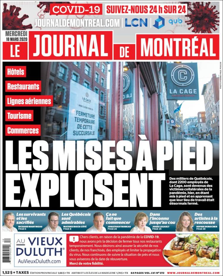 Portada de Le Journal de Montréal (Canadá)