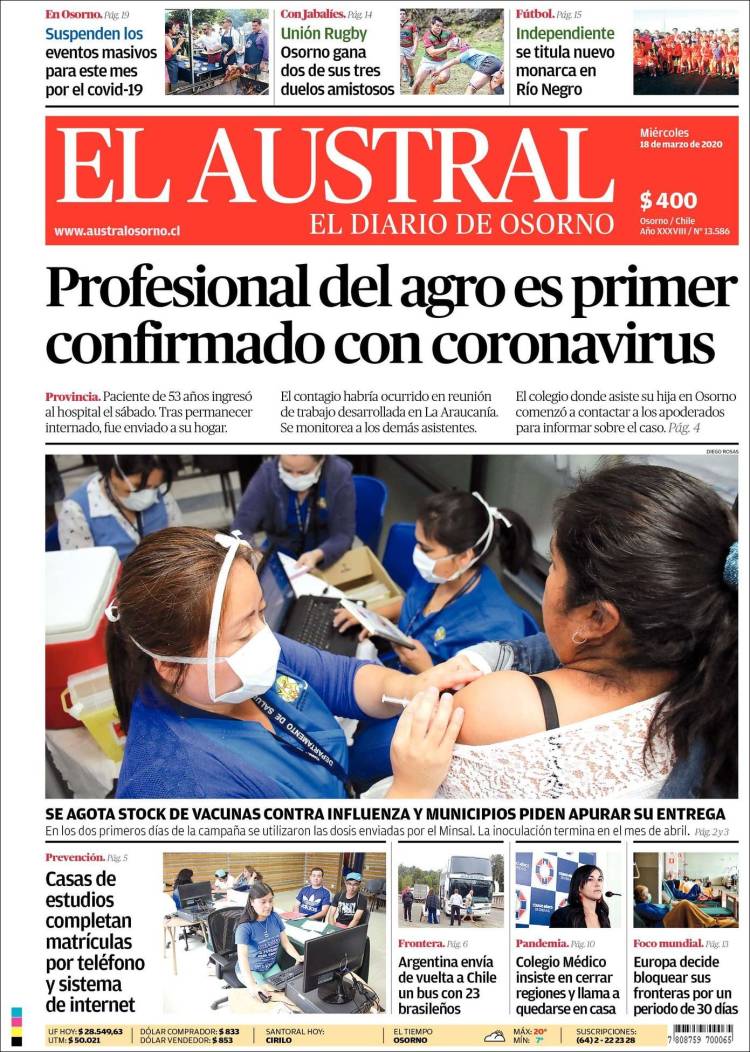 Portada de El Austral de Osorno (Chile)