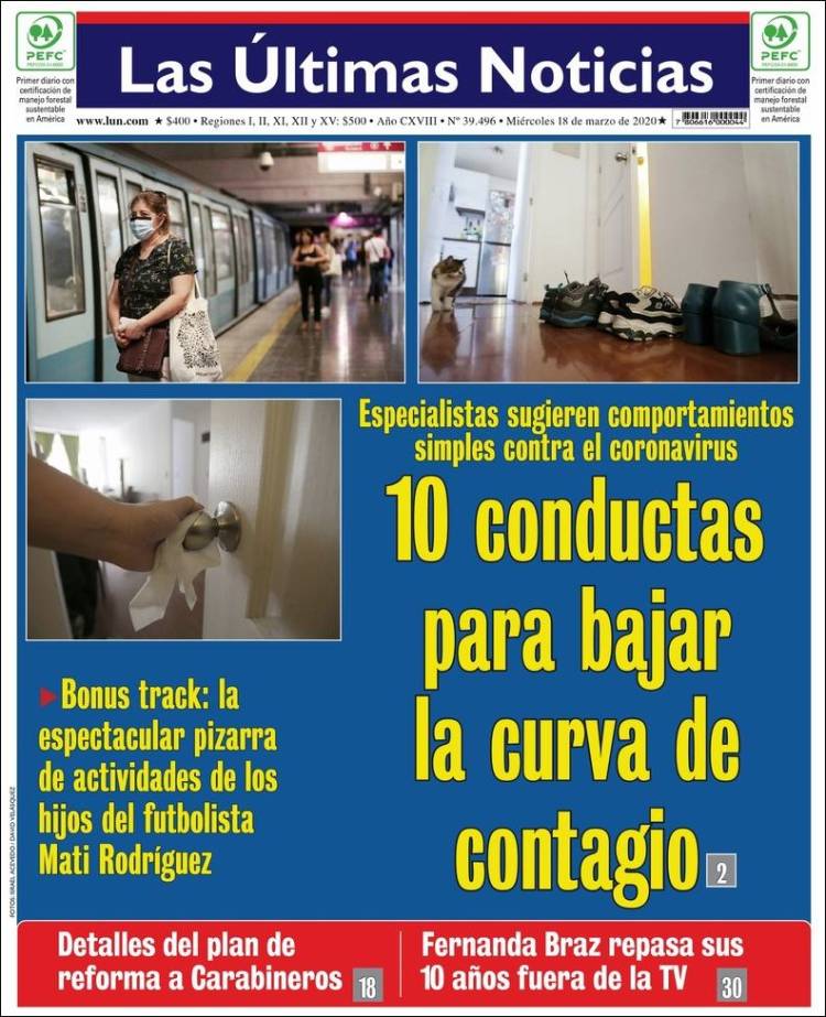 Portada de Las Últimas Noticias (Chile)
