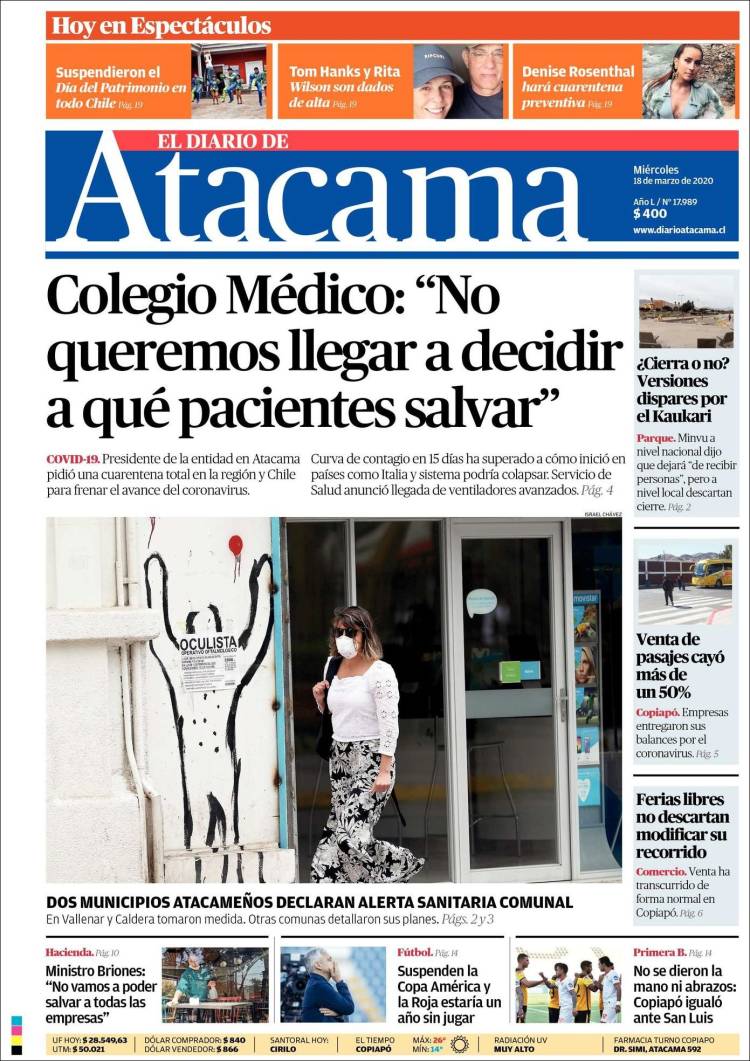 Portada de Diario de Atacama (Chile)