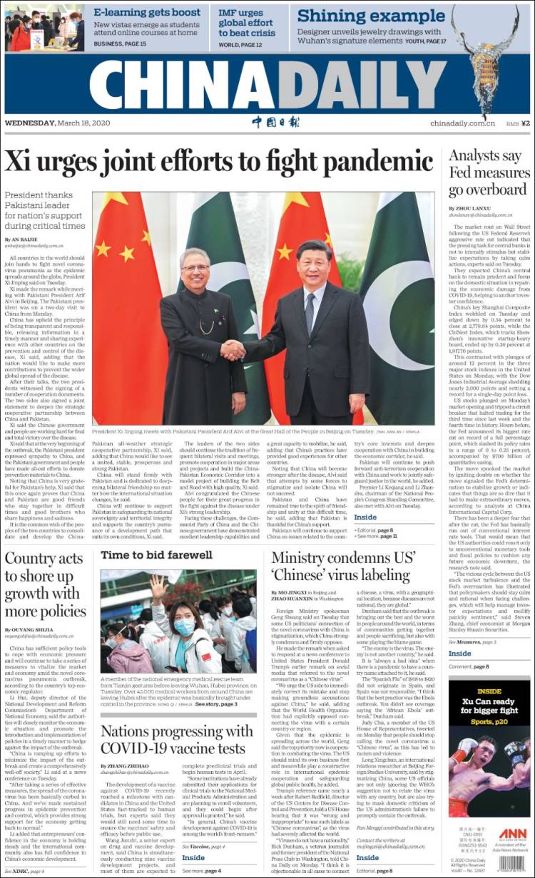 Portada de China Daily (China)