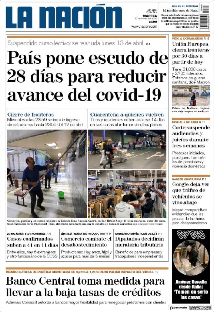 Portada de La Nación - Costa Rica (Costa Rica)