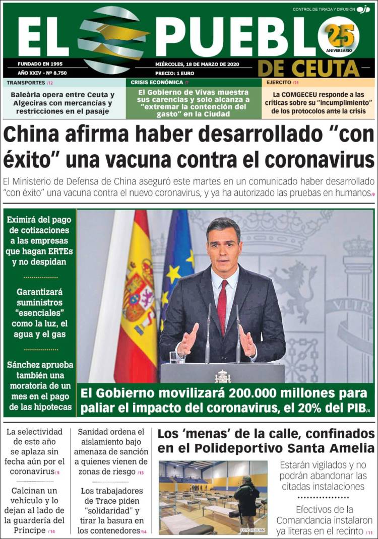 Portada de El Pueblo de Ceuta (Espa&ntilde;a)