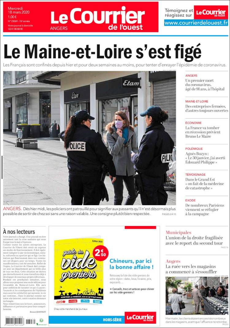 Portada de Le Courrier de l'Ouest (Francia)