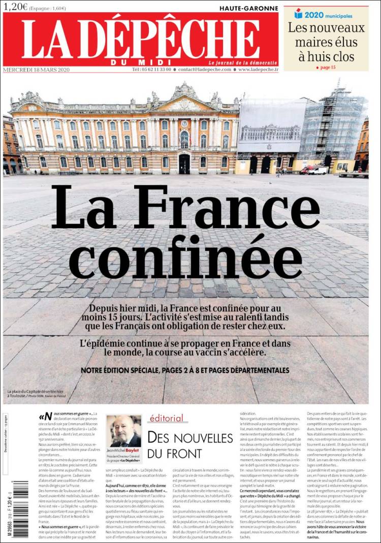Portada de La Dépêche du Midi (Francia)