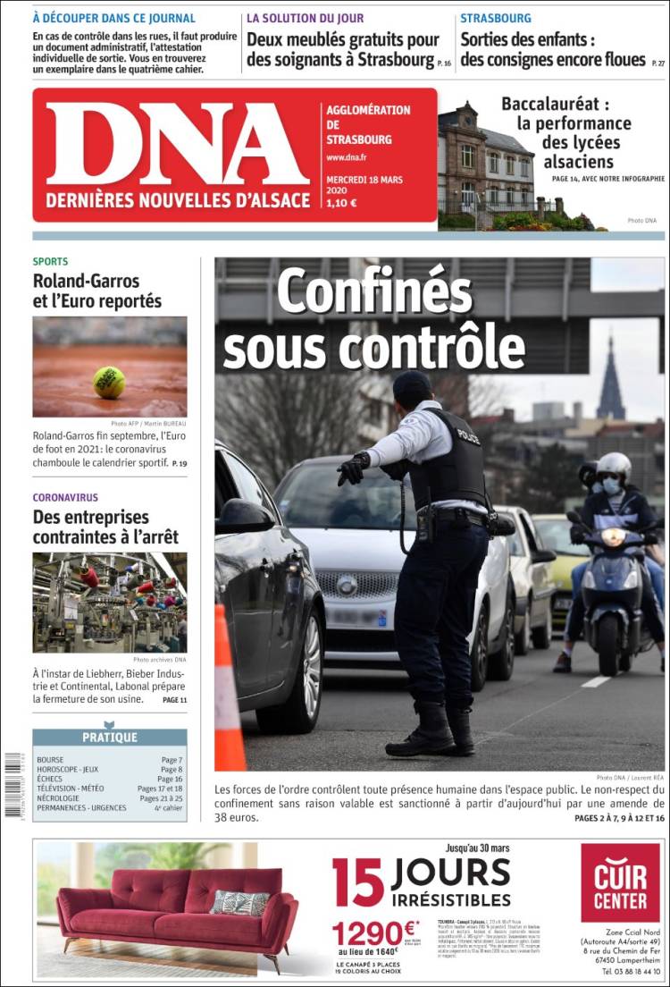 Portada de Les Dernières Nouvelles d'Alsace (Francia)