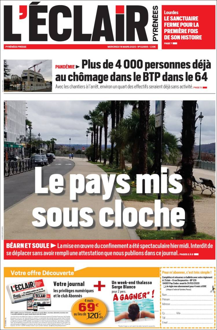 Portada de L'Eclair des Pyrénées (Francia)