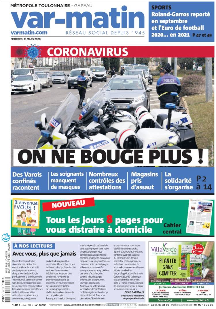 Portada de Nice-Matin (Francia)