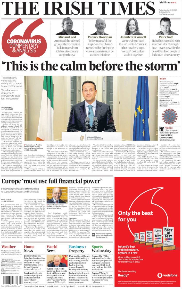 Portada de Irish Times (Irlanda)
