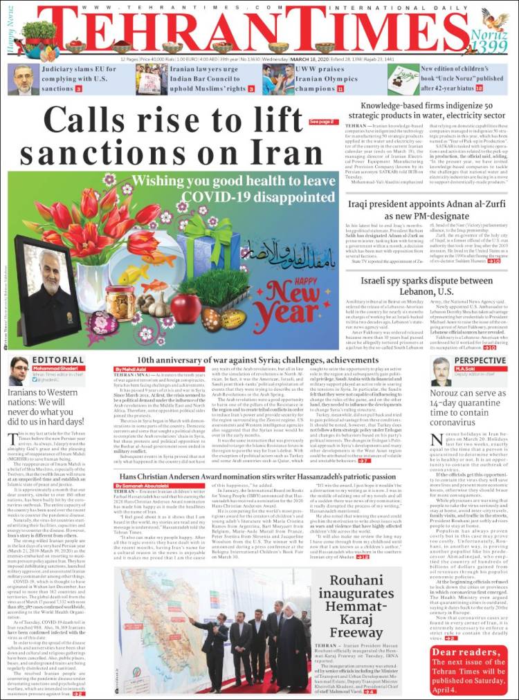 Portada de TehranTimes (Ir&aacute;n)