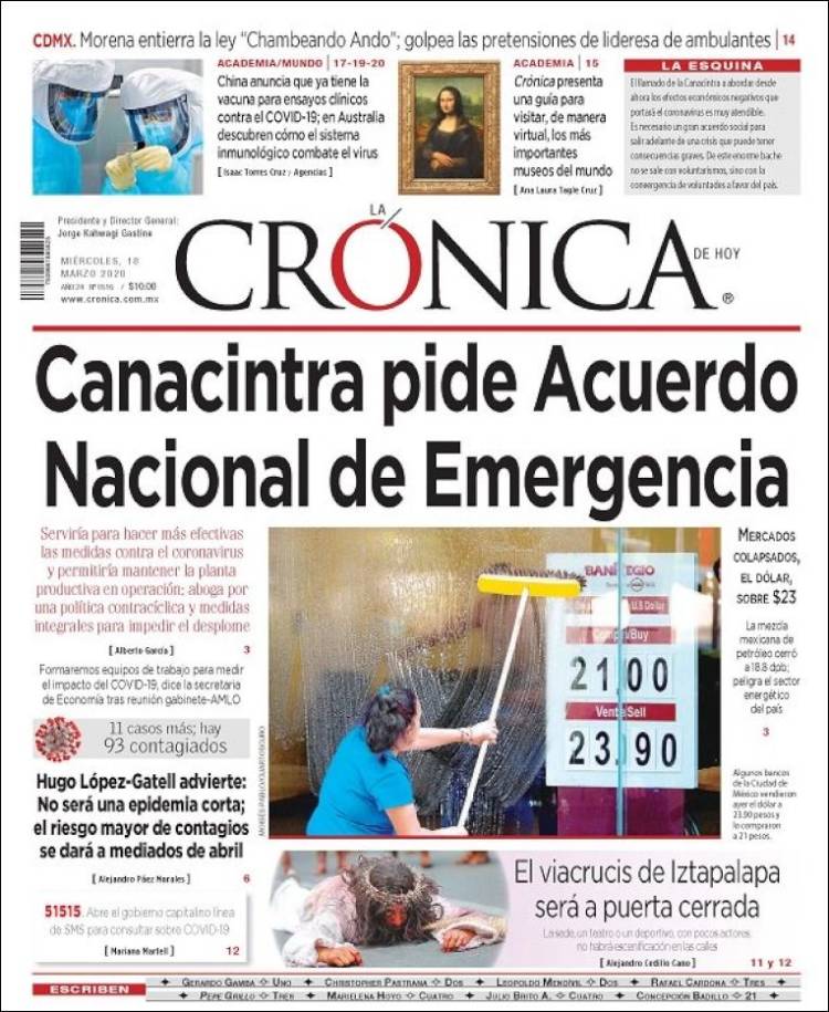 Portada de La Crónica de Hoy (M&eacute;xico)