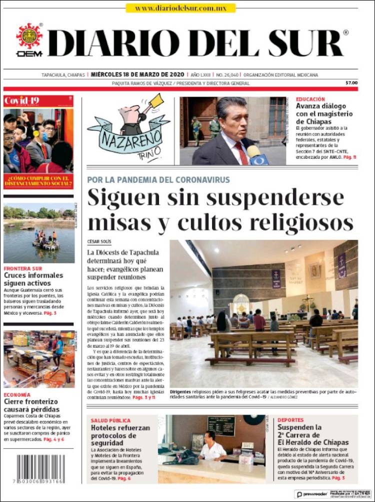 Portada de El Diario del Sur (M&eacute;xico)