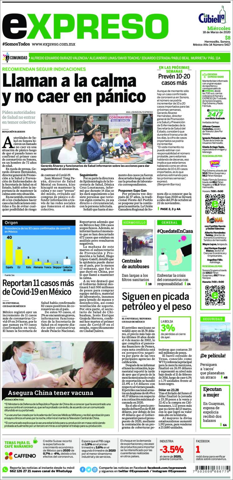 Portada de Expreso (M&eacute;xico)