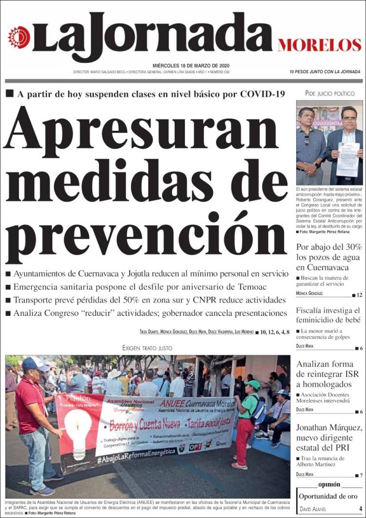 Portada de La Jornada - Morelos (M&eacute;xico)