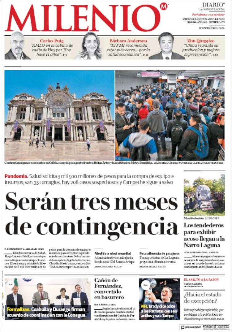 Portada de Milenio - Laguna (M&eacute;xico)