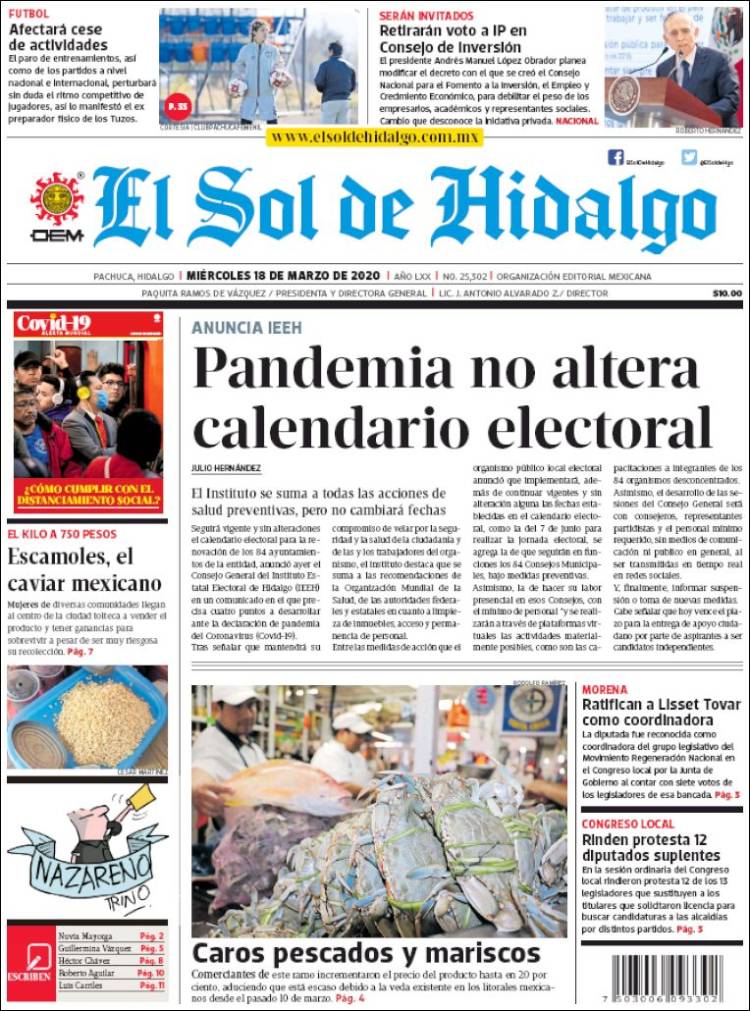 Portada de El Sol de Hidalgo (M&eacute;xico)
