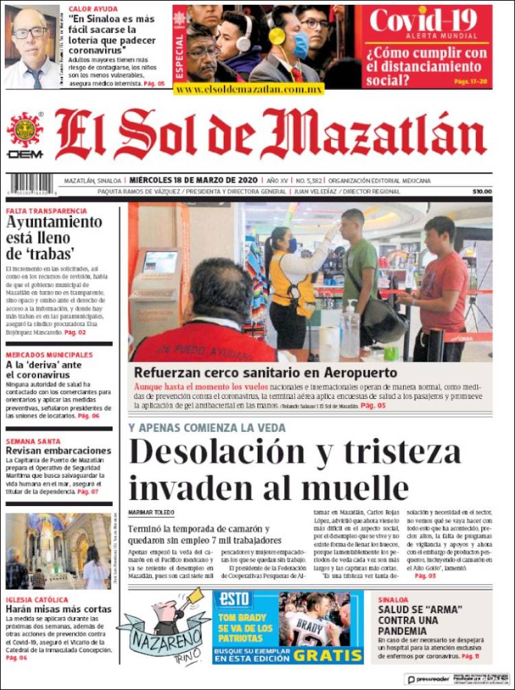 Portada de El Sol de Mazatlán (M&eacute;xico)