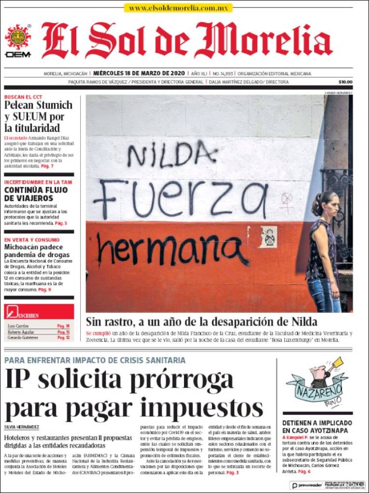 Portada de El Sol de Morelia (M&eacute;xico)