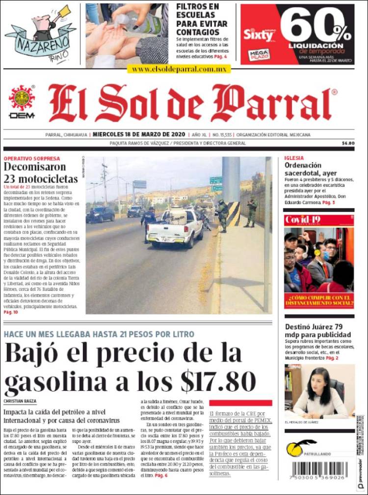 Portada de El Sol de Parral (M&eacute;xico)