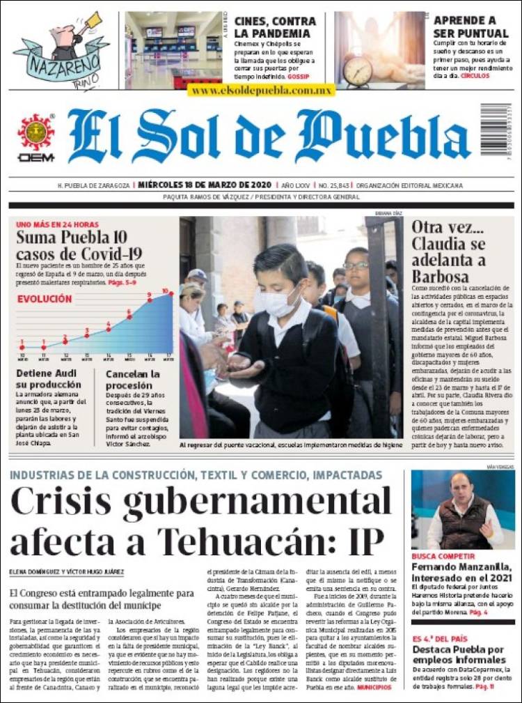 Portada de El Sol de Puebla (M&eacute;xico)