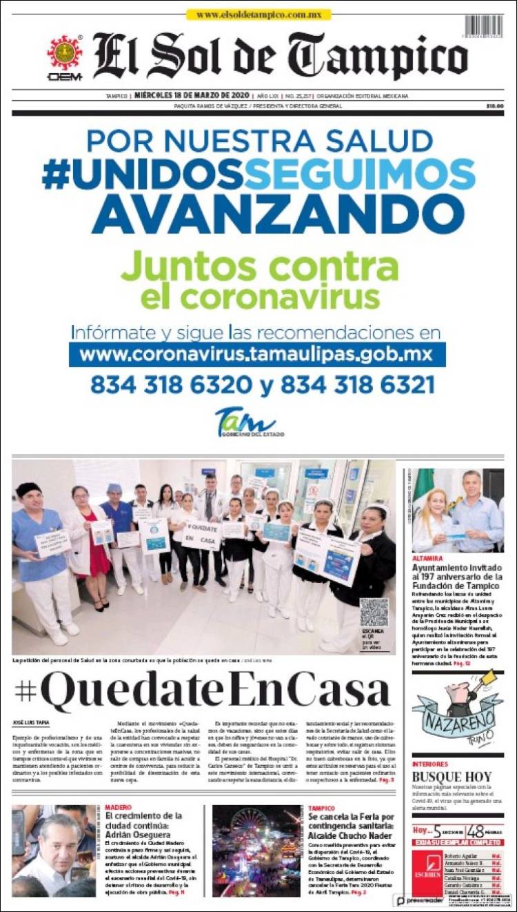 Portada de El Sol de Tampico (M&eacute;xico)