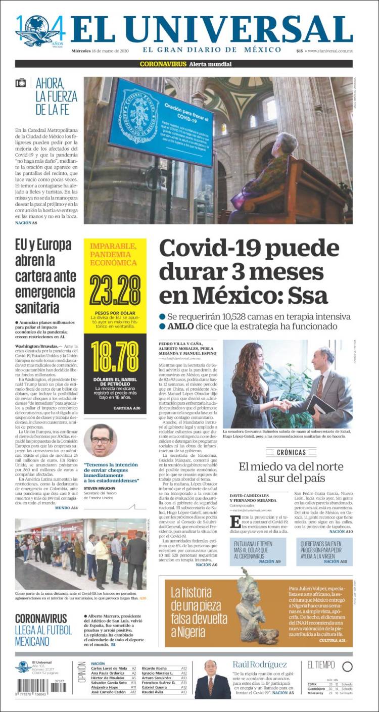 Portada de El Universal (M&eacute;xico)