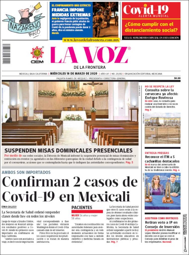 Portada de La Voz de la Frontera (M&eacute;xico)