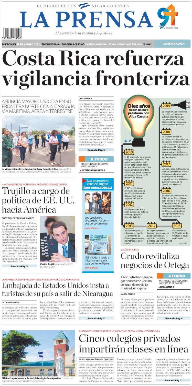 Portada de La Prensa (Nicaragua)