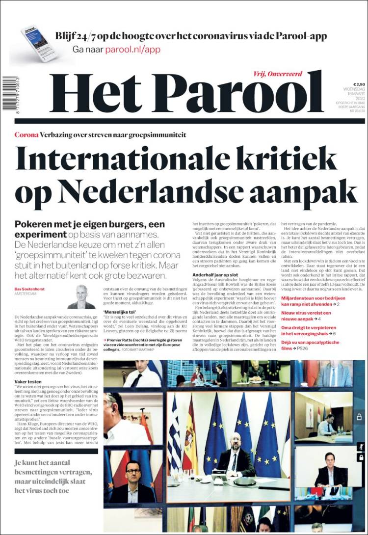 Portada de Het Parool (Pa&iacute;ses Bajos)