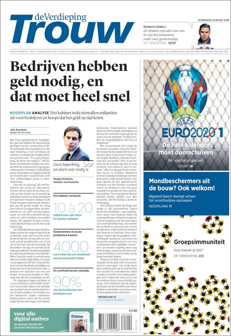Portada de Trouw (Pa&iacute;ses Bajos)