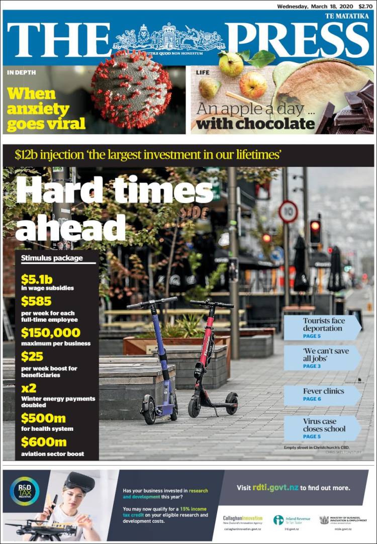 Portada de The Press (Nueva Zelanda)