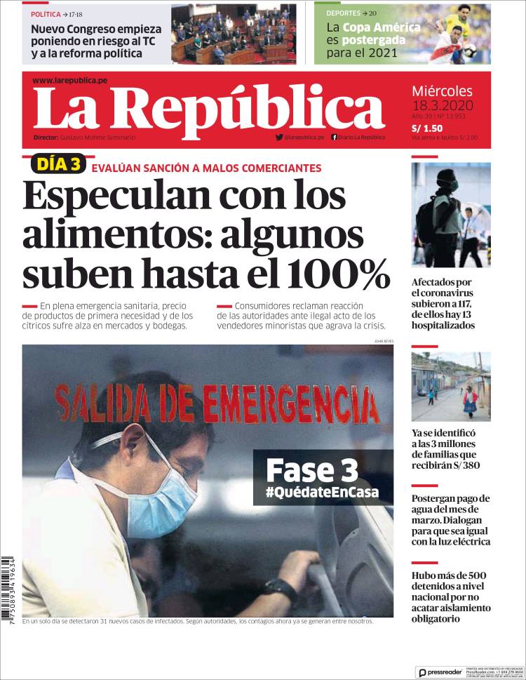 Portada de La Republica (Perú)