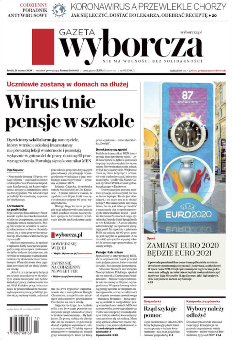 Portada de Gazeta Wyborcza (Polonia)