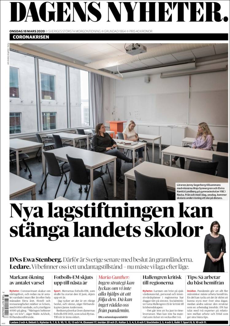 Portada de Dagens Nyheter (Suecia)