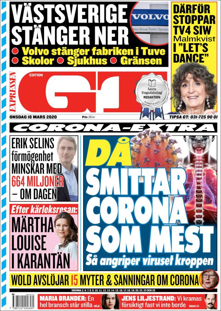 Portada de Göteborgstidningen (Suecia)