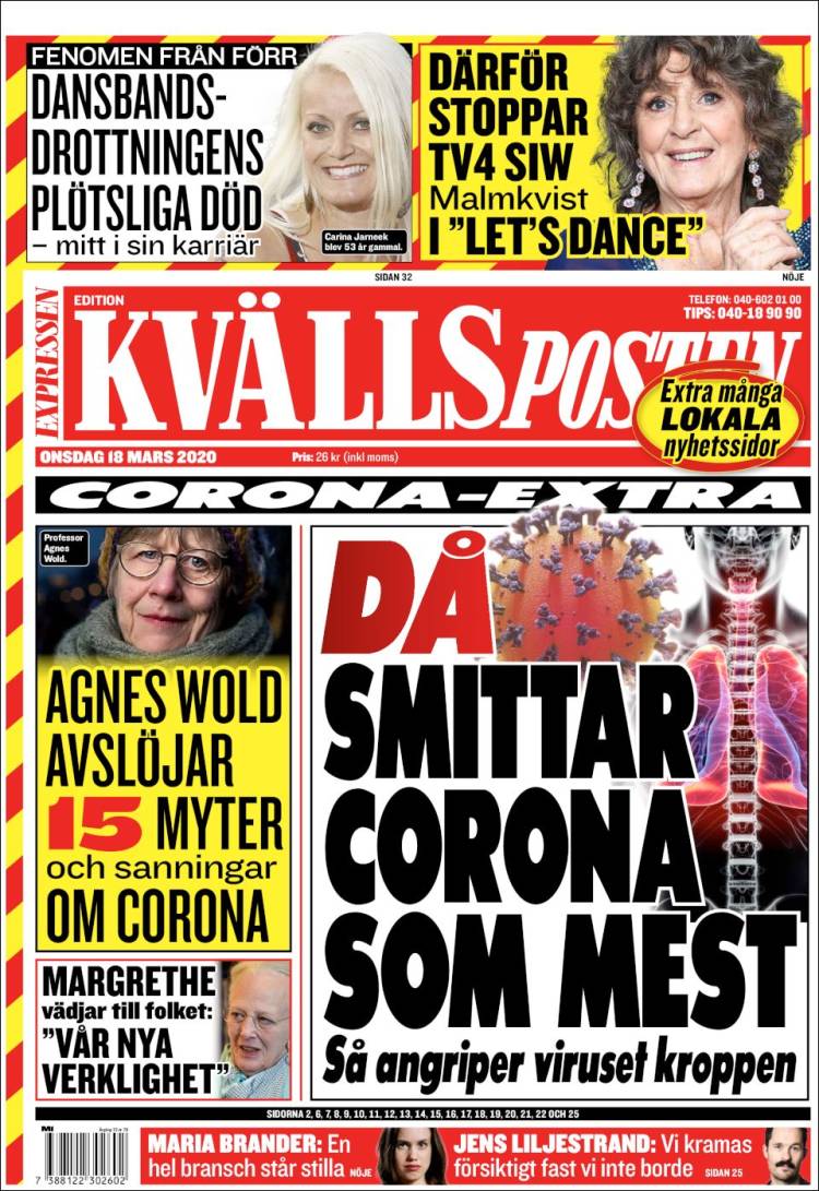 Portada de Kvällsposten (Suecia)