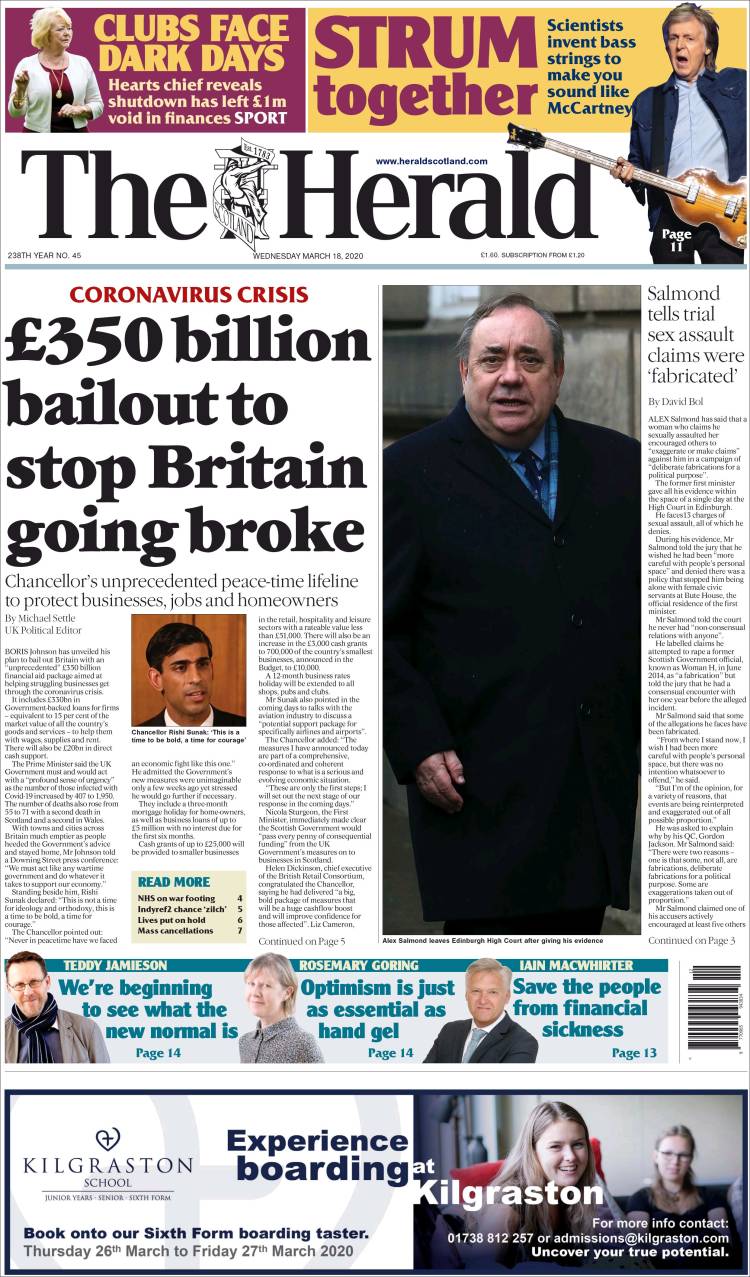 Portada de The Herald (Reino Unido)