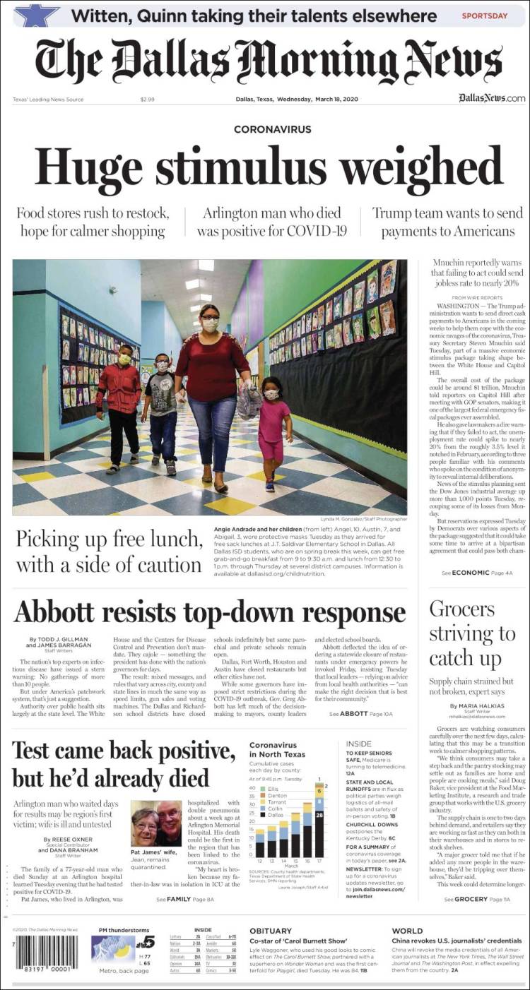 Portada de Dallas Morning News (USA)