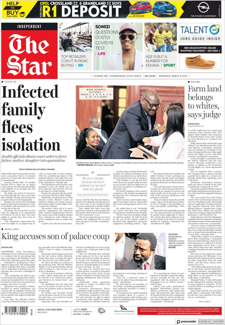 Portada de The Star (Sud&aacute;frica)