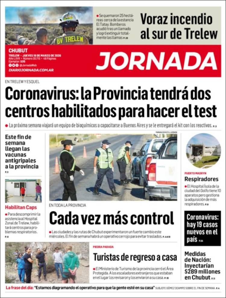 Portada de Diario Jornada en la Patagonia (Argentina)