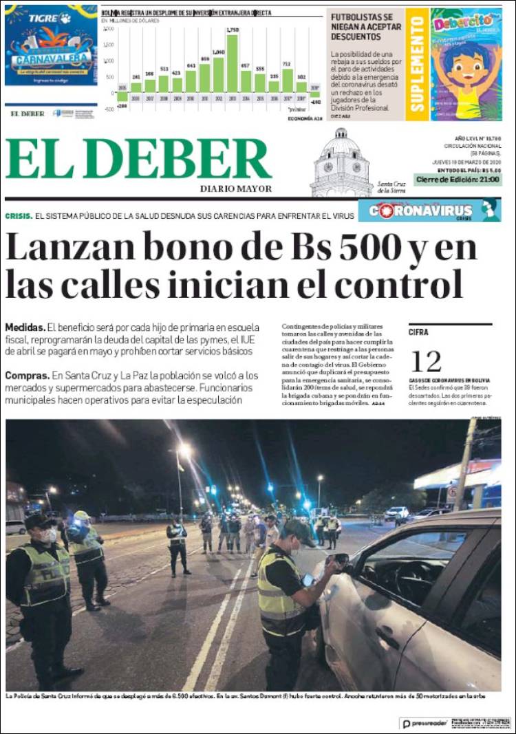 Portada de El Deber (Bolivia)