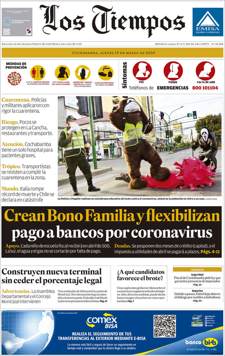 Portada de Los Tiempos (Bolivia)