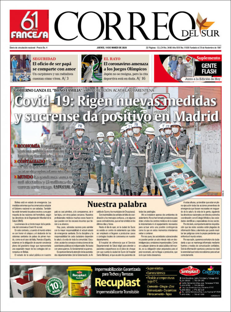 Portada de Correo Sur (Bolivia)