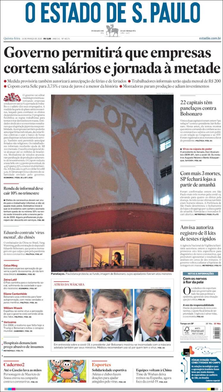 Portada de O Estado de São Paulo (Brasil)